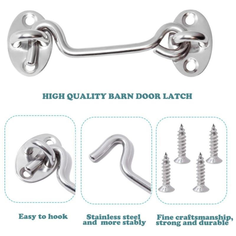 Edelstahl Heavy Duty Sichtschutz Haken und Öse Riegel Schloss mit Schrauben Schwarz Silber Scheunentor Einfache Schlösser Torriegel Fenster Wind