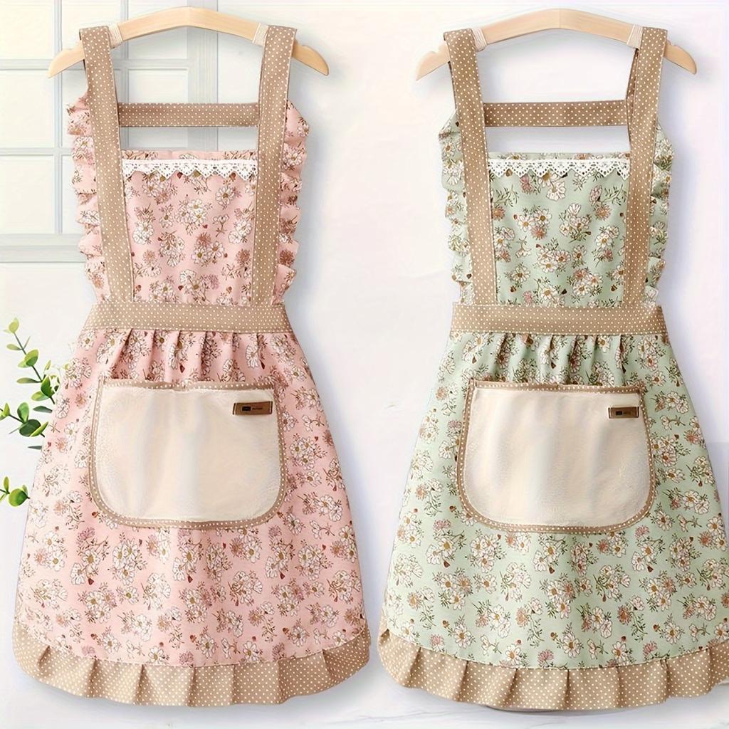 Floral Design Canvas Apron - 1pc, 2pcs with Adjustable Straps, Breathable Fabric, Perfect for Chefs And Waiters
