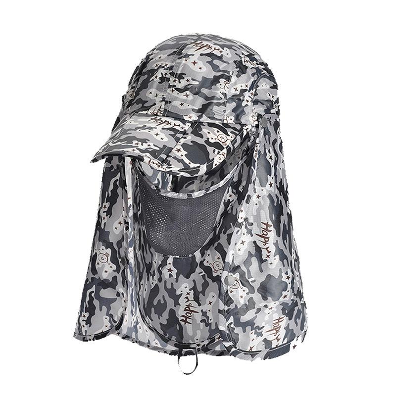 

24 summer sun protection cap with shawl mask all-round visor removable portable baseball cap men s camouflage hat Adjustable темно-сірий колір