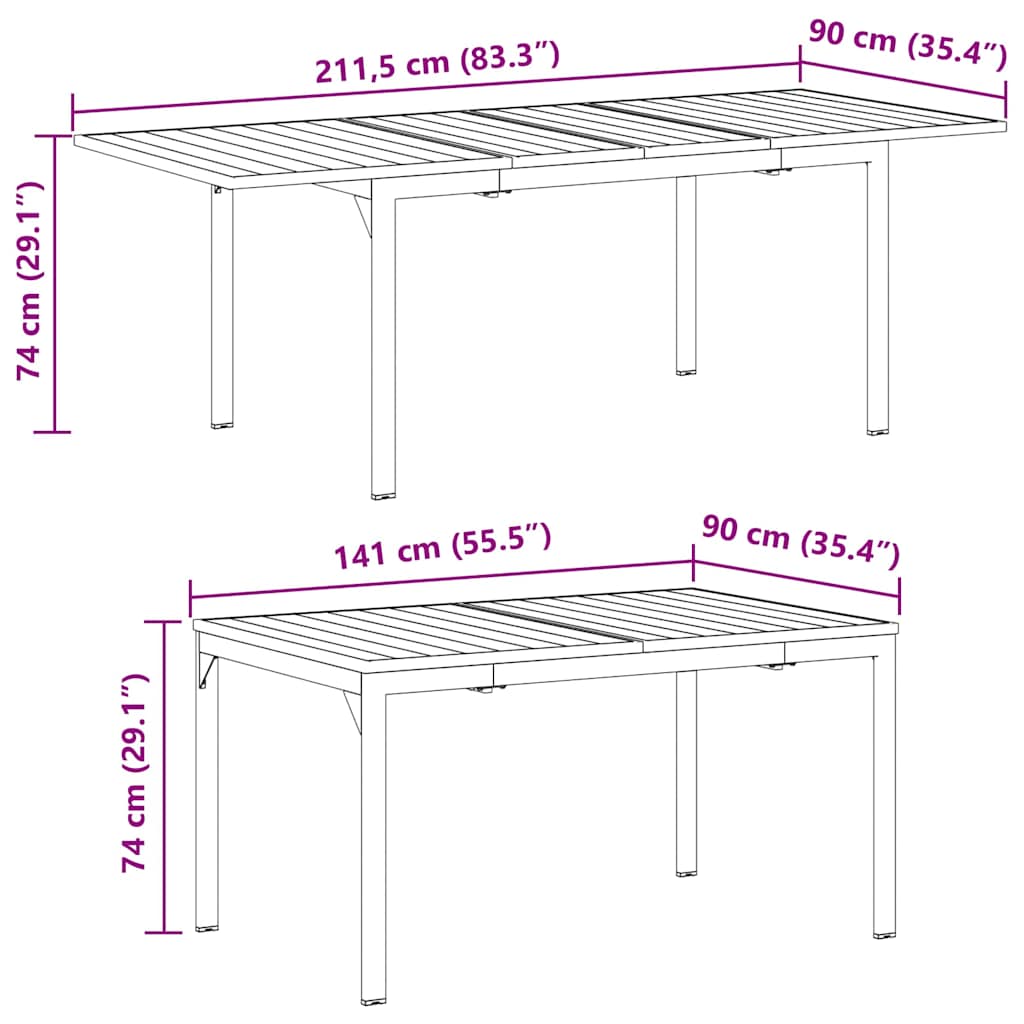 Outdoor Dining Table Foldable Anthracite 210 x 90 x 73 cm Steel
