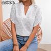 Women's Fashion Casual Solid Color Print V-Neck Short Sleeve Blouses & Shirts