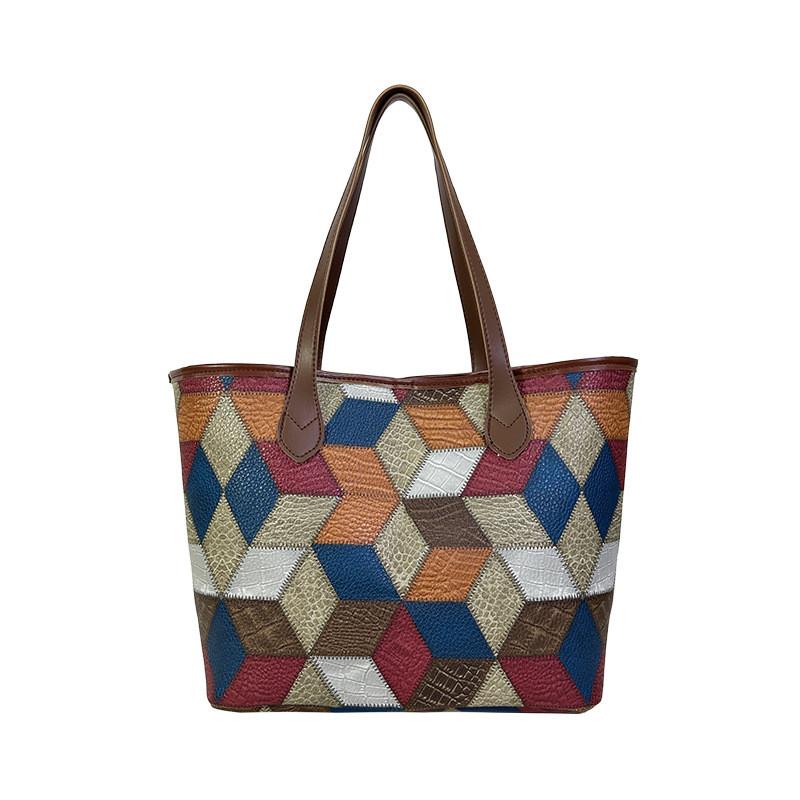 Модная городская минималистичная большая сумка-тоут для женщин с разноцветными клетчатыми узорами синий