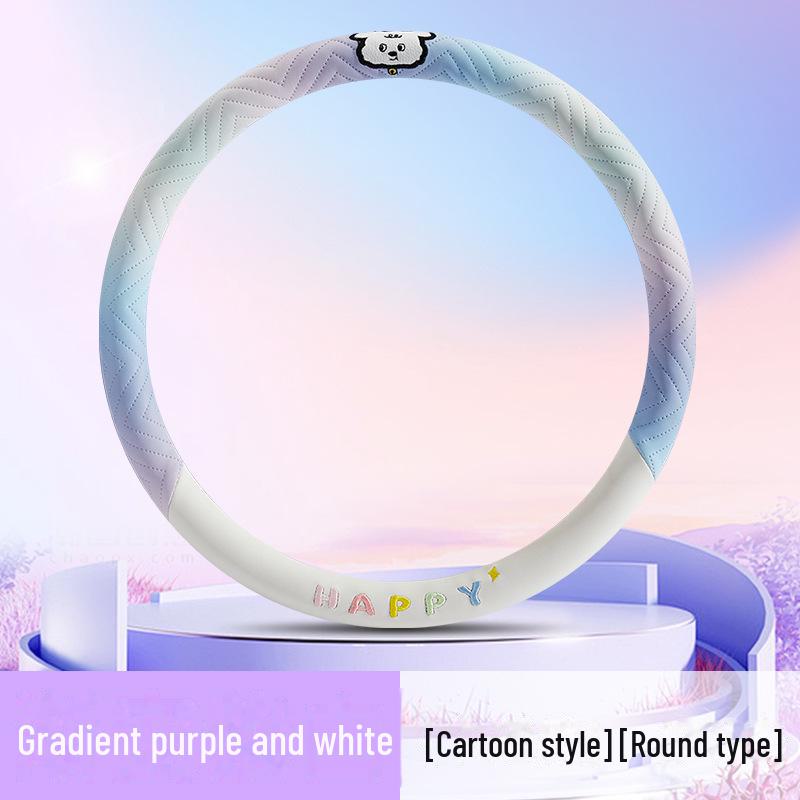 2024 Lenkradbezug aus Nappaleder mit Farbverlauf und Welpenmotiv in farbenfrohem Design