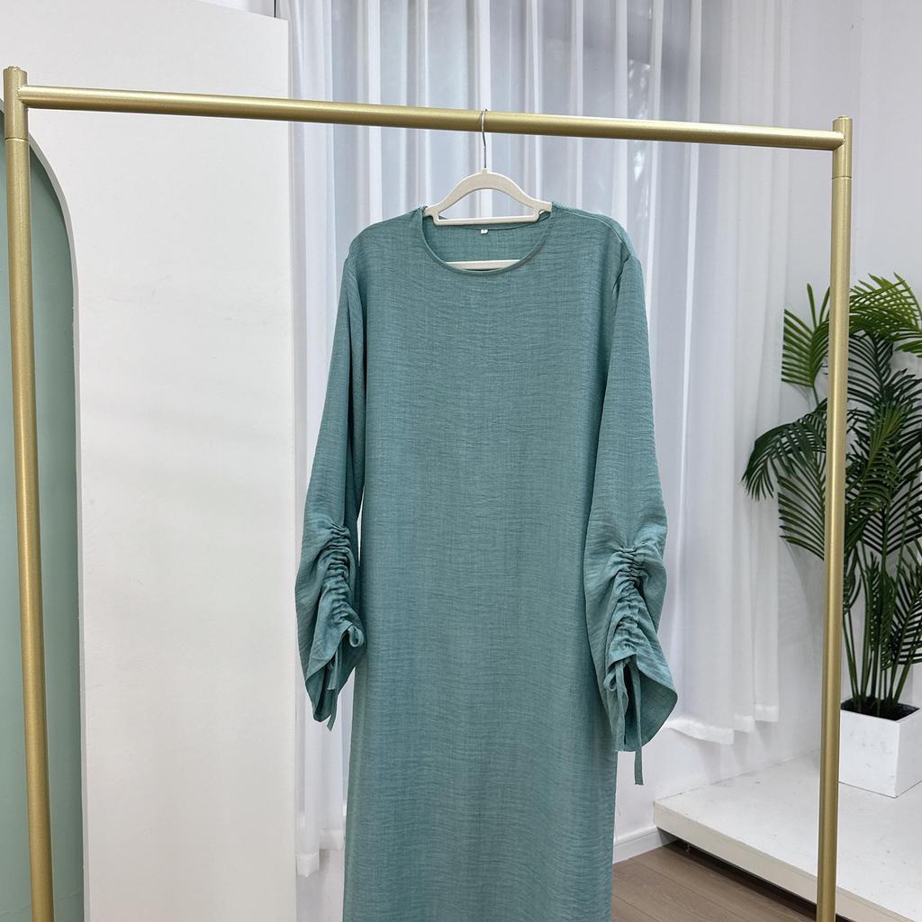 Saudi-Arabien Muslimische Frauen Bescheidenes Kleid Eid Dubai Plain Abaya Islamische Feiertagsparty Solide Türkei Schnürmanschetten Lange Kleidung