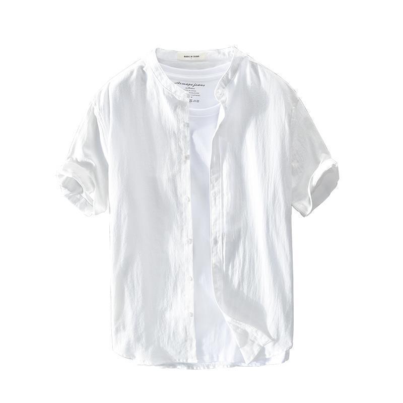 Men's 2021 Summer Cotton & Linen Retro Stand-Up Collar Short-Sleeve Shirt