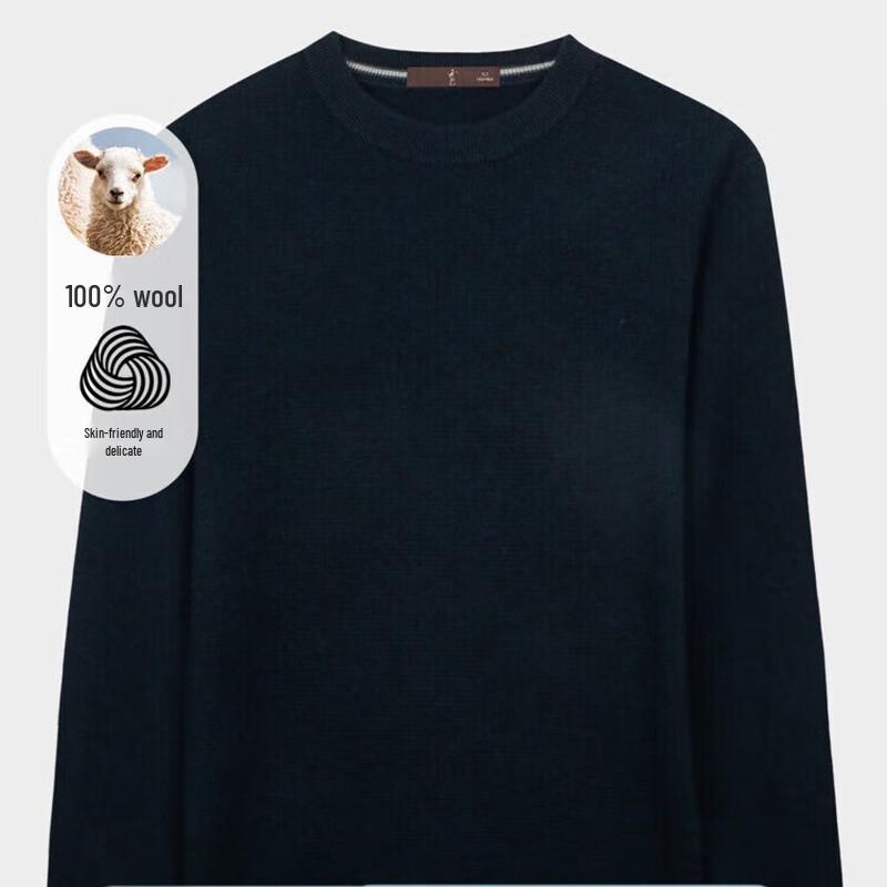 TRiES Men's Round Neck 100% Wool Pullover Sweater