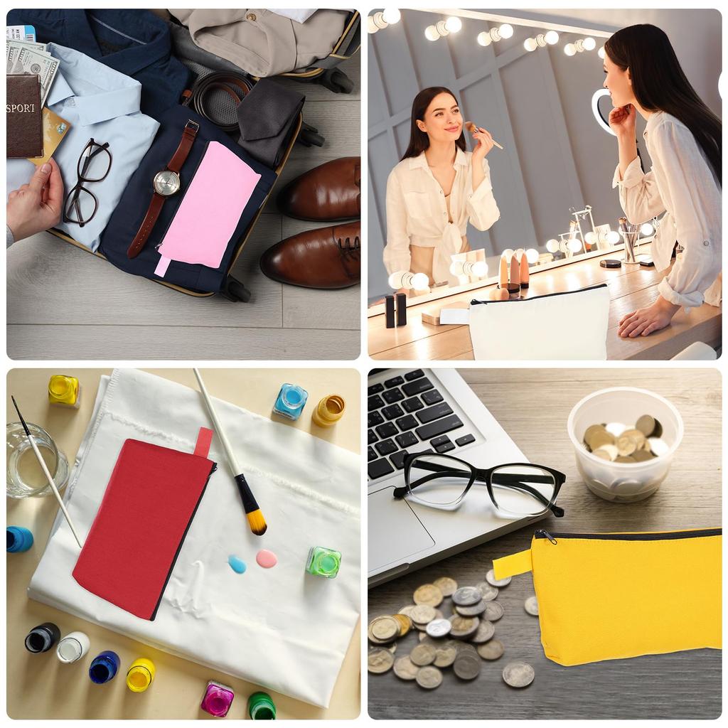 Uxcell Canvas Makeup Travel Cosmetic Multipurpose Blank Toiletry Zipper Blank DIY Craft Pencil Bags for Women and Light Blue X 5 X Bags, Bags,