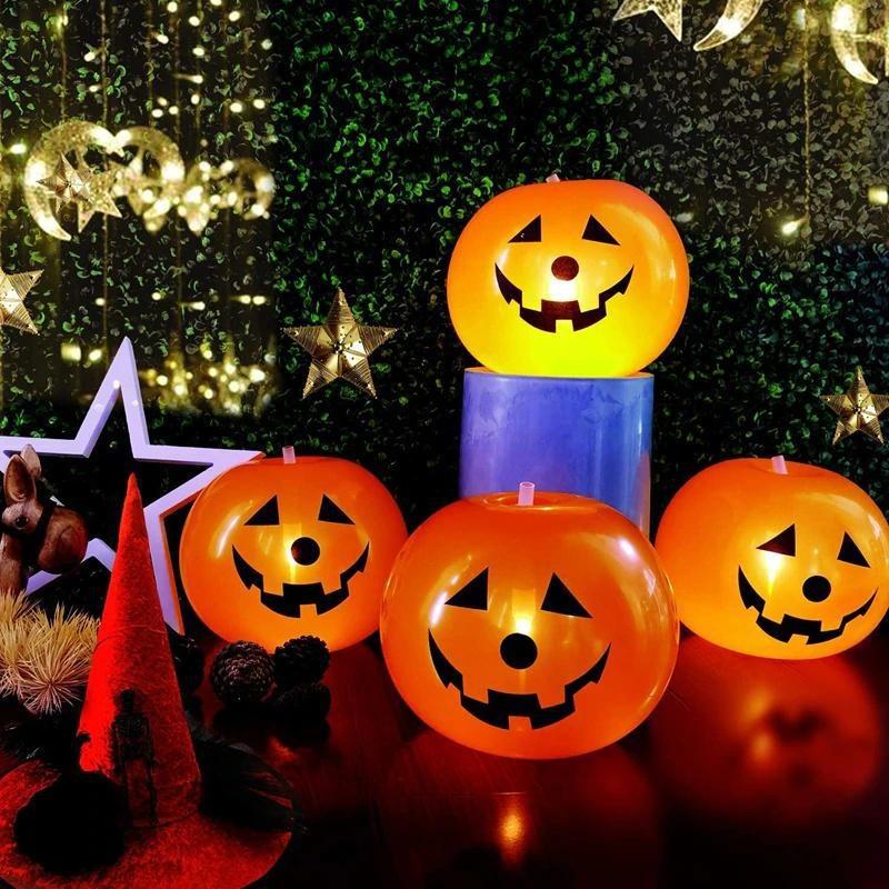 5Pcs Led Light Up Balloon Latex Pumpkin Balloons Halloween Party Decorations for Home Halloween Pumpkin Decor Outdoor Indoor