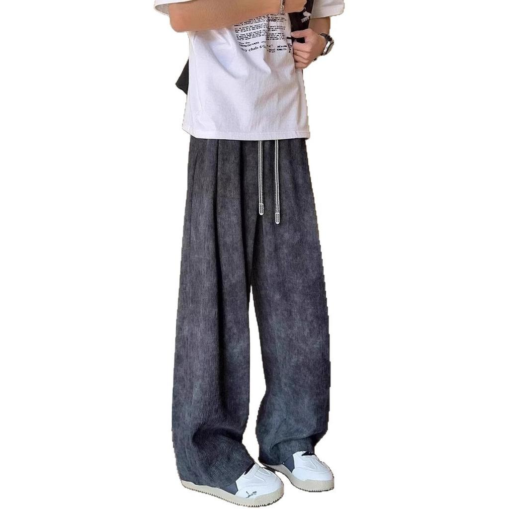 Tie-dye bark pattern ice silk pants men's summer thin quick-drying texture straight-leg pants drape high-waisted wide-leg pants