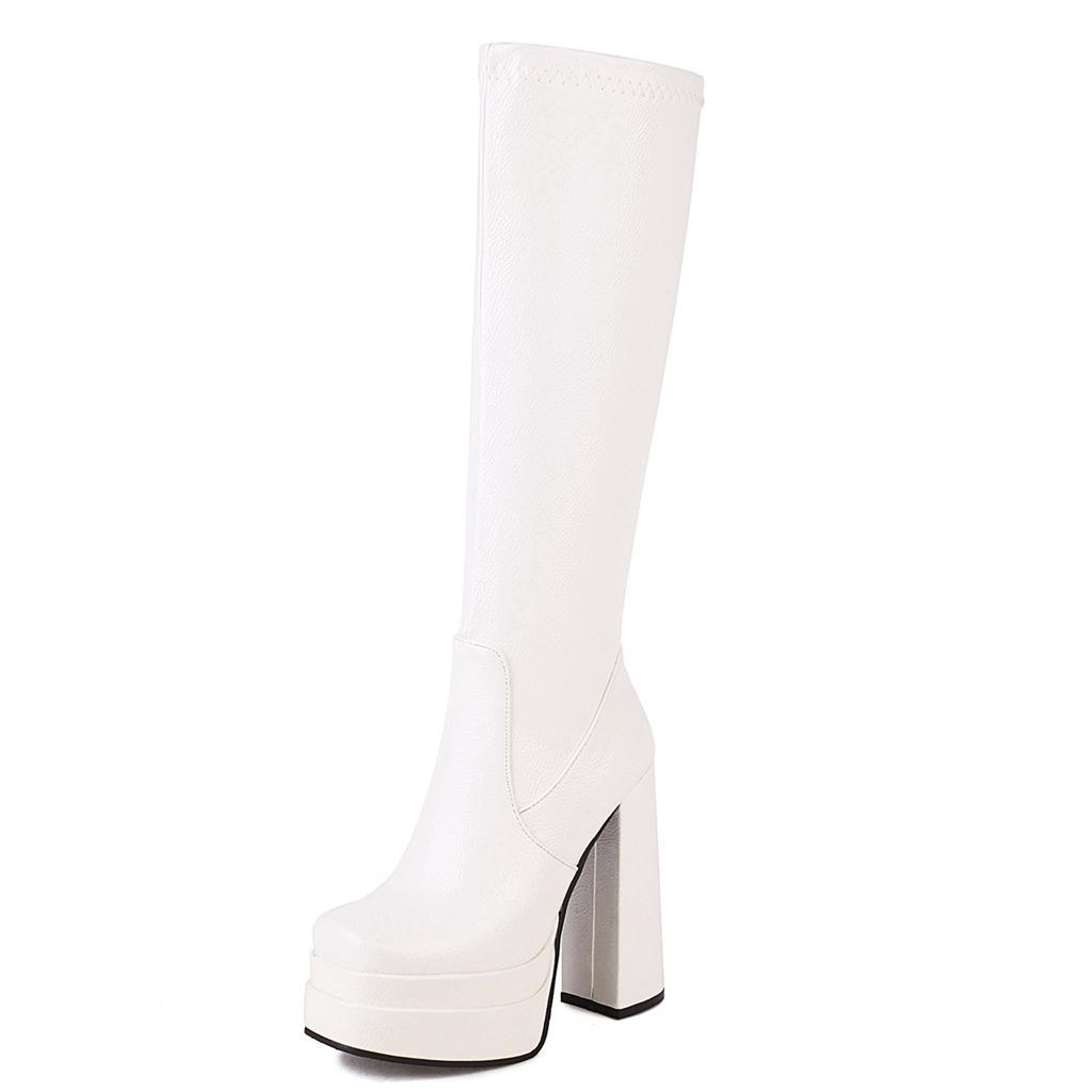 

Великий розмір чоботи жіноче взуття осінь і зима нові жіночі чоботи товста підошва товстий каблук високий каблук висока халява 42 Customized non-return білий