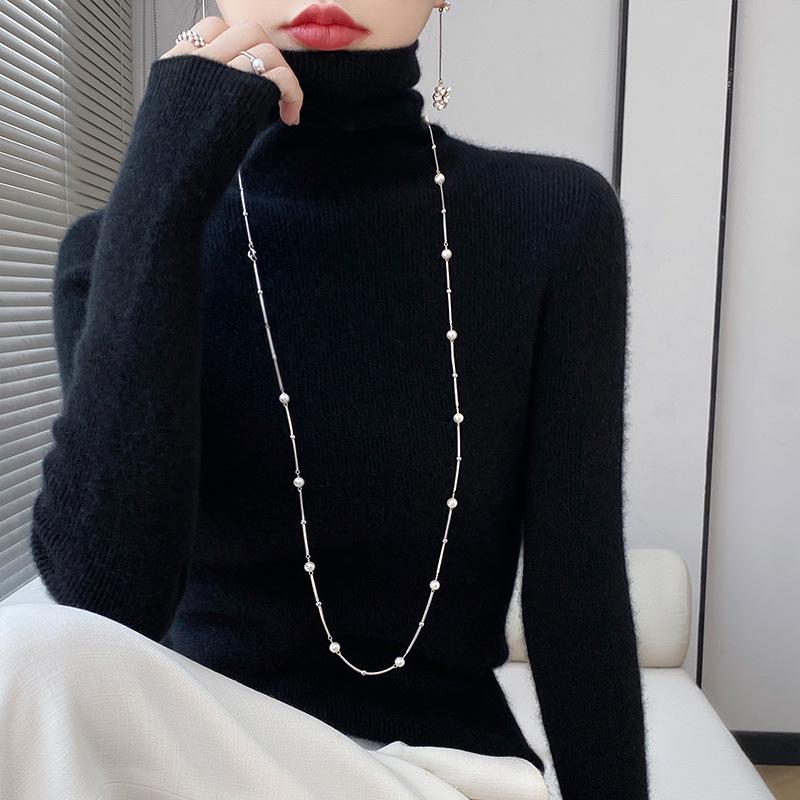 

Женский свитер из 100% шерсти с высоким воротником, облегающего кроя - Пуловер из эластичного кашемира для осени/зимы XL (60-66 kg)