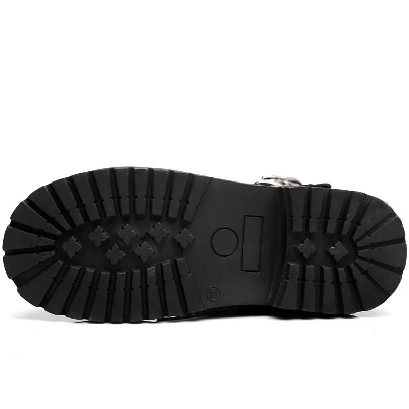 Pánské kožené motocyklové boty do půli lýtka bojové boty gotický pásek punkové boty pánská obuv boty boty hombre