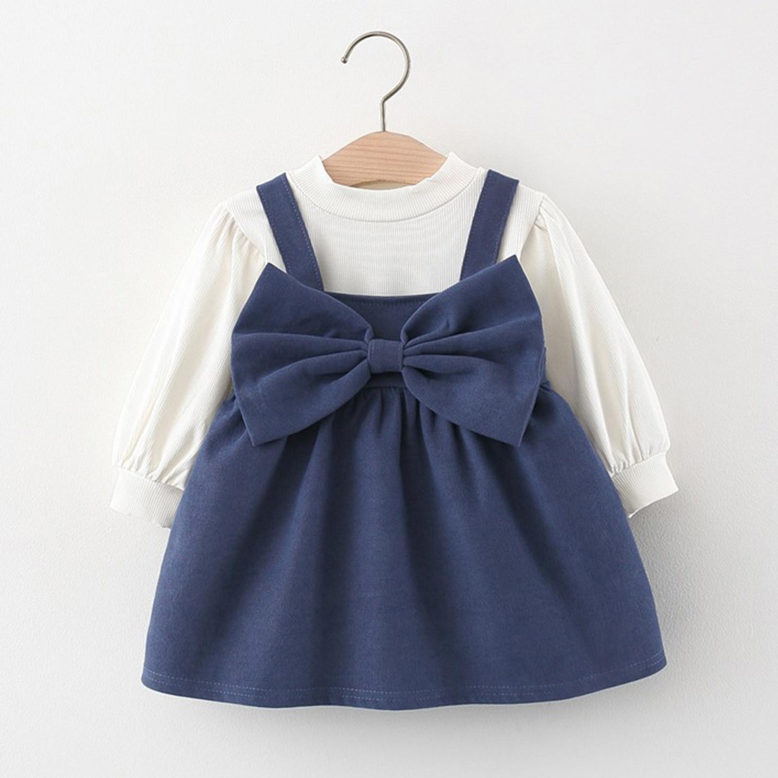 

Toddler Baby Kids Girls Solid T-shirt Tops Princess Dress Set Casual Clothes 11 тёмно-синий