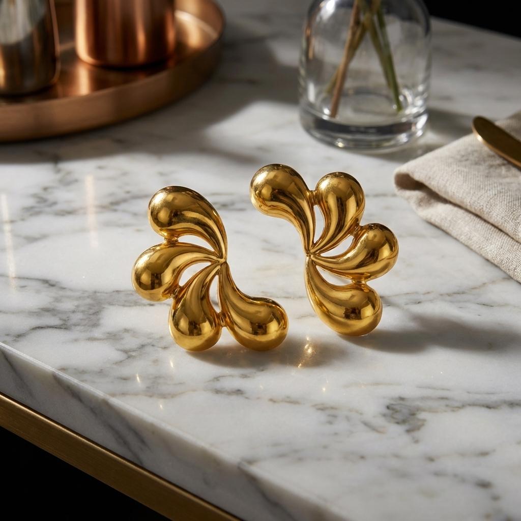 Fashion Stainless Steel Flower Water Drop Petal Stud Earrings for Women Classical Floral Earrings Party Jewelry Gift