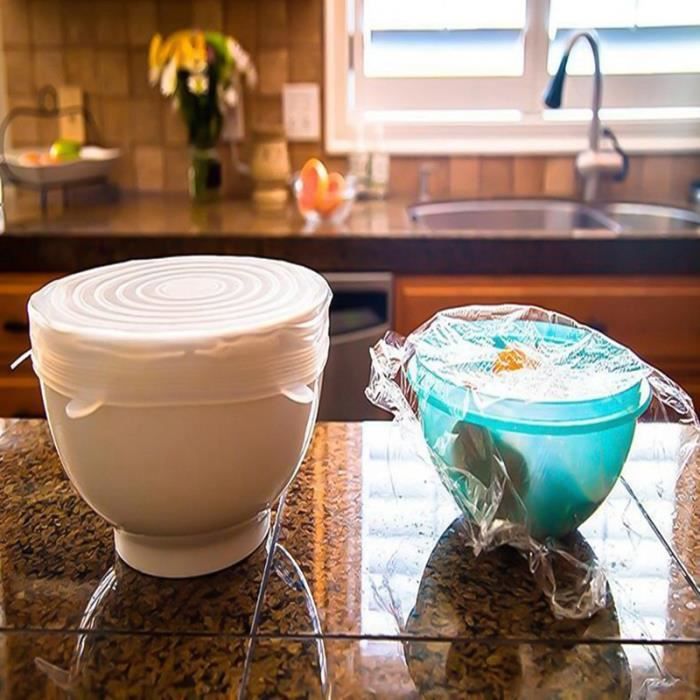 6Pcs Silicone Food Fresh-Keeping Cover Universal Bowl Refrigerator Microwave Sealed Cover-white