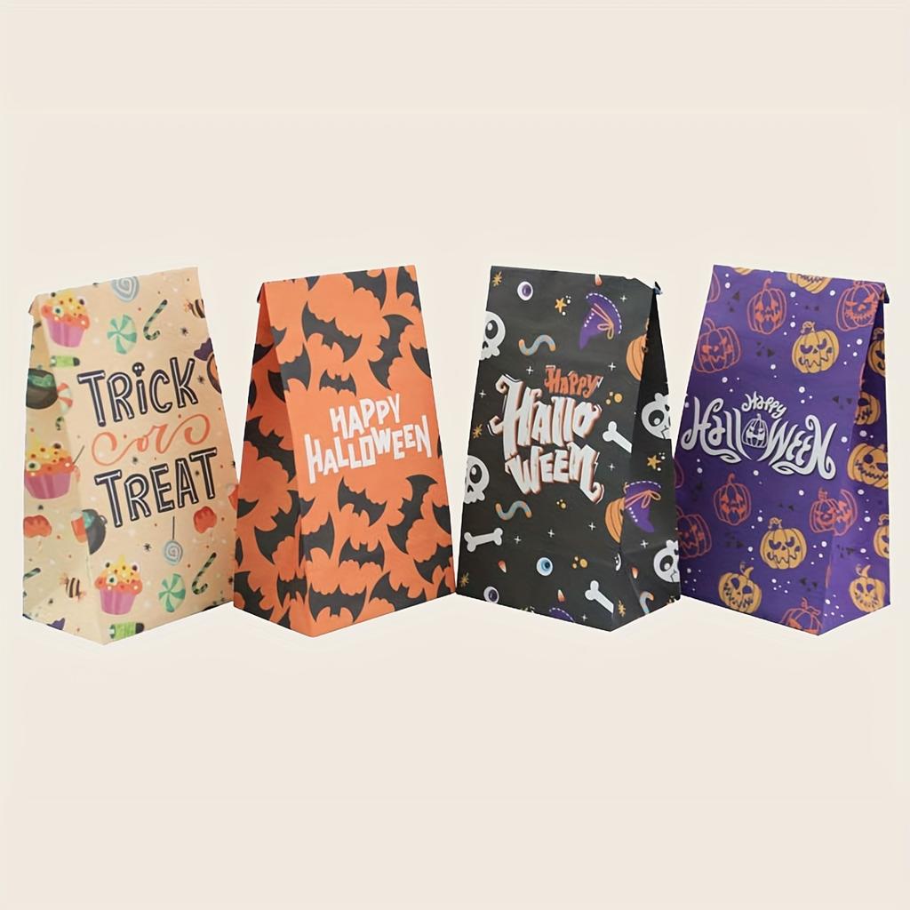 24pcs Halloween Kraft Paper Bags Student Theme Party Candy Packaging Paper Bags Halloween Snack Bag-24 Bags+24 Circular Stickers