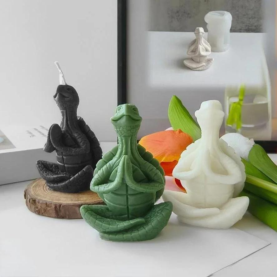 New Silicone Molds Meditation Turtle Aromatherapy Candle Mold With Hands Together Turtle Gypsum Decoration Art Gypsum Molds Tool