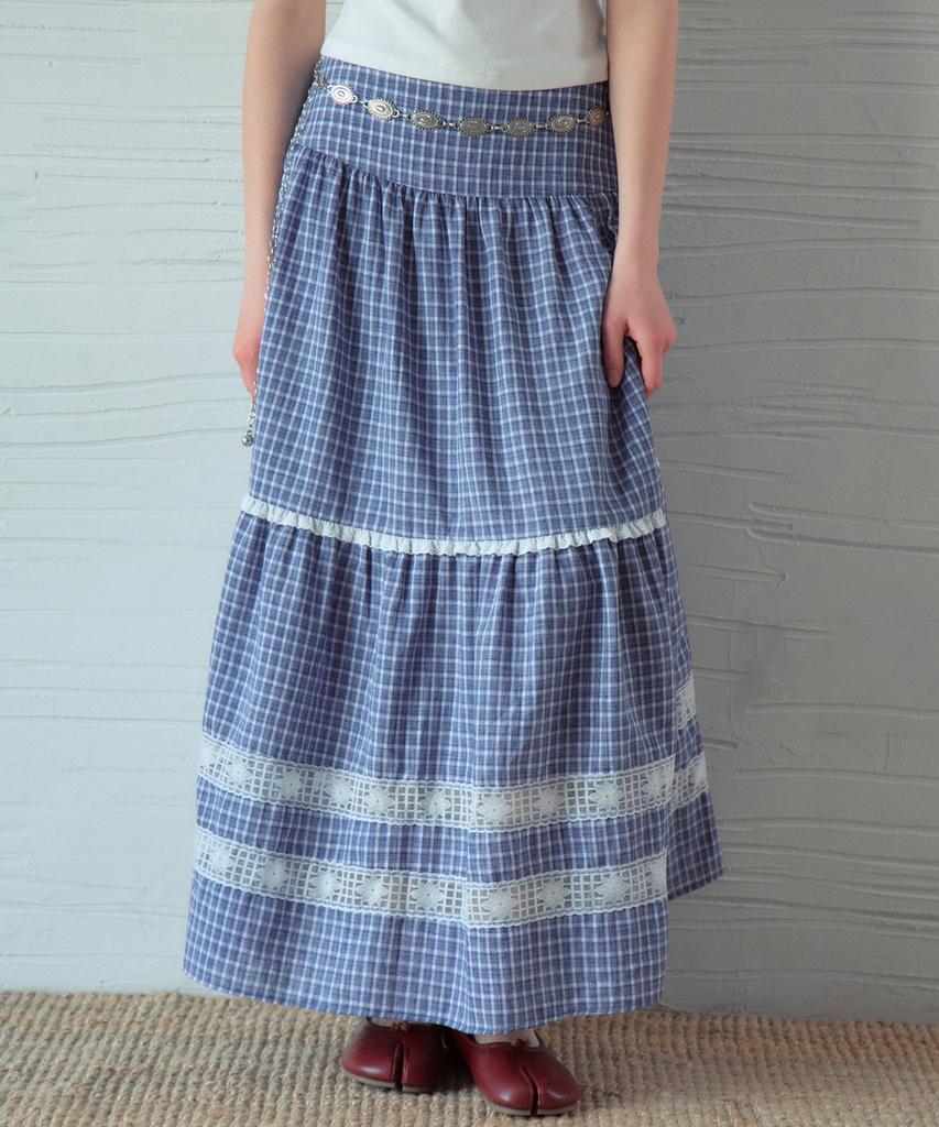 Aueonoseuteljia Mora Lace Check Tiered Skirt_Navy(Ob6Sk14)