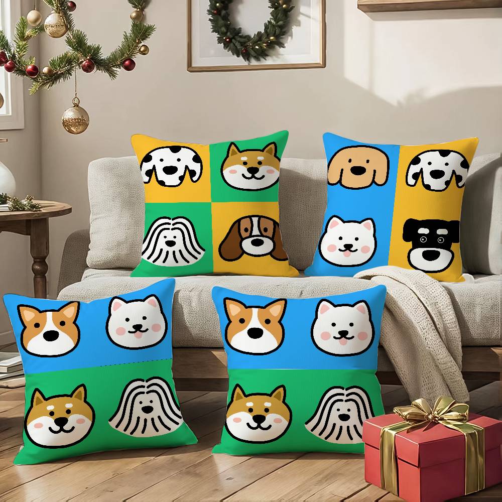 Cartoon Simple Lines Dog Pillow Case Anti-dustmite Pillowcase Invisible Zipper Silky Short Plush Sofa Cushion Cover