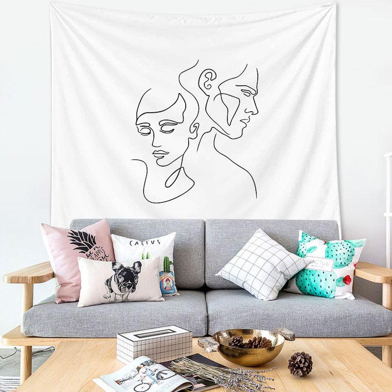 Tapestry Wall Hanging Simple Art Black and White Lines  Background Bedroom Decorative