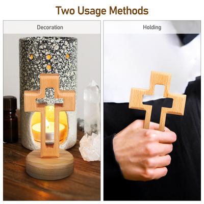 Wooden Hollow Cross Ornament Strong Smooth Surface Rounded Corners Standing Wood Cross Tabletop Decorative Religious Gift Church