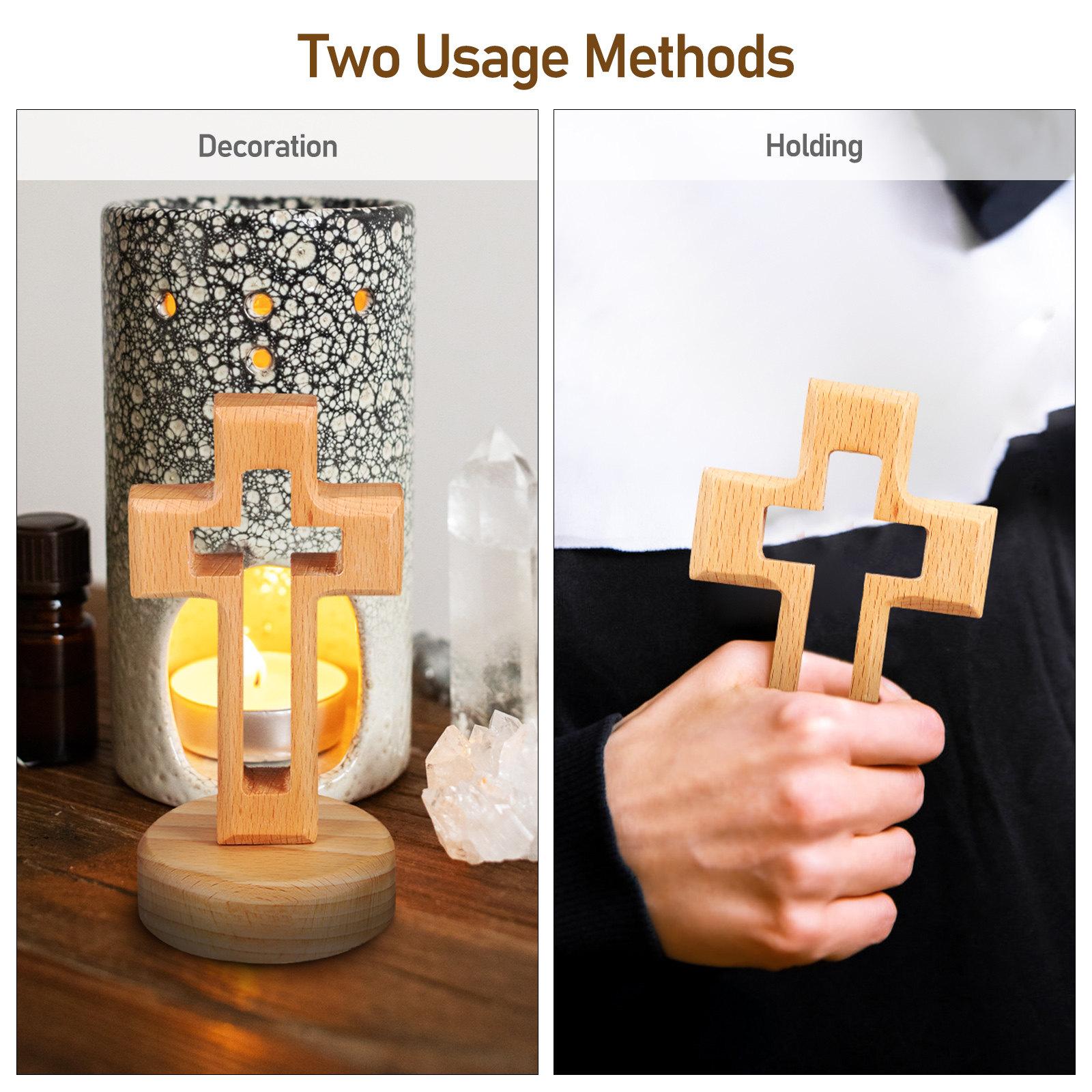 Деревянный Полый Крест Украшение Прочная Гладкая Поверхность Закругленные Углы Стоящий Деревянный Крест Настольное Декоративное Религиозное Подарок Церковь 12X6.5X7CM