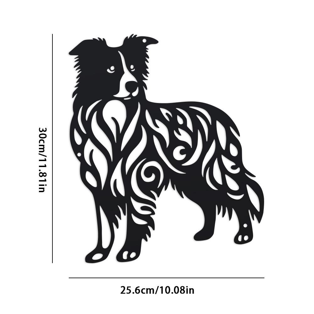 Charming 1pc Metal Border Collie Wall Art - Iron Dog Silhouette with Intricate Patterns, Perfect for Outdoor Garden