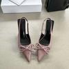 2025 spring new high-heeled nude bag head empty sweet bow thin heel pointed head temperament high-heeled sandals women