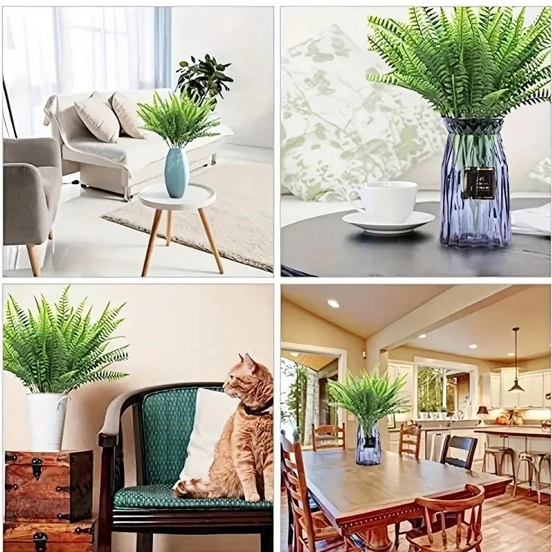 2-32PCS Indoor Greenery Artificial Fern Faux Plants Shrubs Green UV Resistant for Home Office Garden Decor Faux Arrangements