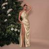 One Shoulder Sexy Split Satin Dress Dress Women's European and American New Temperament Fashion Dress