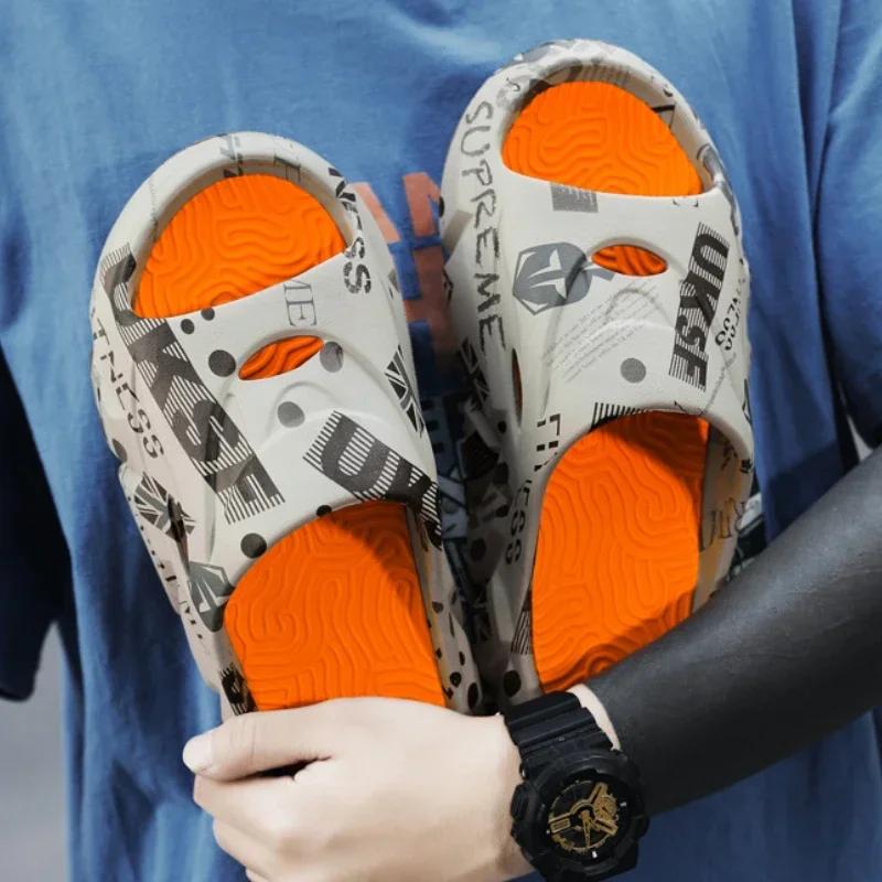 Fashion Men Casual EVA Soft Sole Slippers Trend Thick Platform Outdoor Beach Shoes Couple Indoor Home Slides Bathroom Non-slip Slides