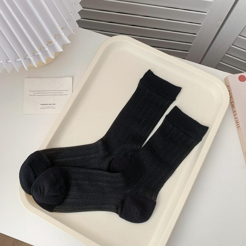Female Summer Ultra Thin Hollow Mesh Solid Color All Go Boneless In The Tube Stack Socks