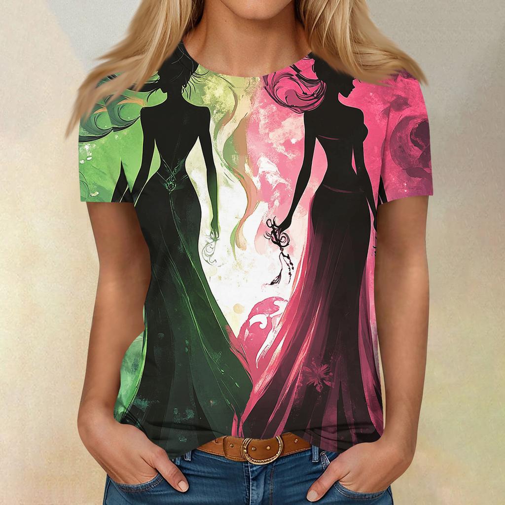 Women's Casual Fashion Cartoon Print Short-Sleeve Top/T-Shirt