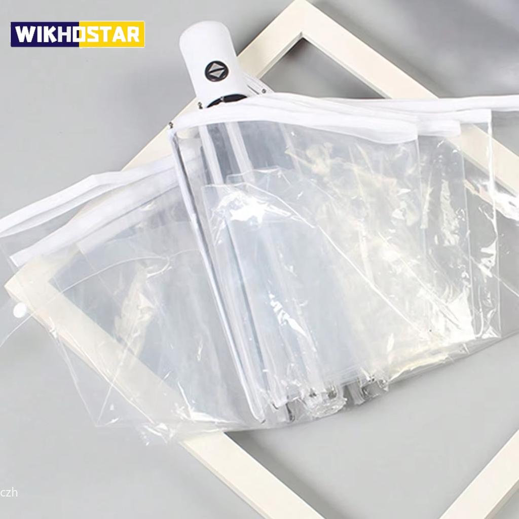 1pc-paraguas transparente coreano plegable automático abrir y cerrar paraguas Mori tres veces estudiante soleado paraguas