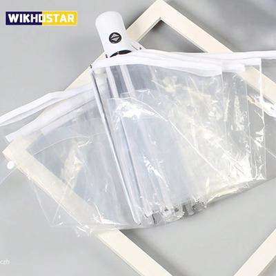 1pc-paraguas transparente coreano plegable automático abrir y cerrar paraguas Mori tres veces estudiante soleado paraguas