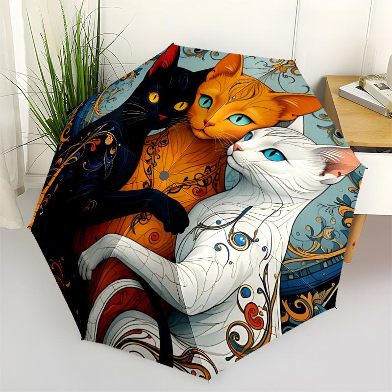1pc Floral Cats Auto Folding Umbrella, Sturdy And Durable Automatic Folding Umbrella with 8 Ribs, Convenient for Outdoor Use092