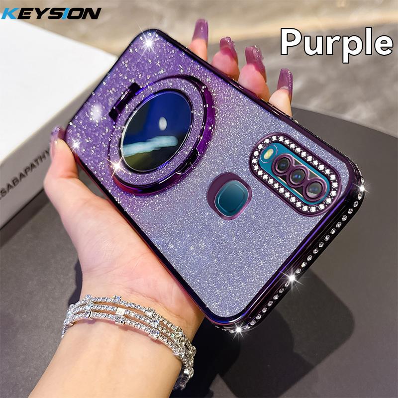 

KEYSION Luxury Glitter Jewelled Magnetic Phone Case for VIVO Y17 Y15 Y12 Makeup Mirror Stand Shockproof Cover for VIVO Y11 2019 for VIVO Y11 2019 фиолетовый