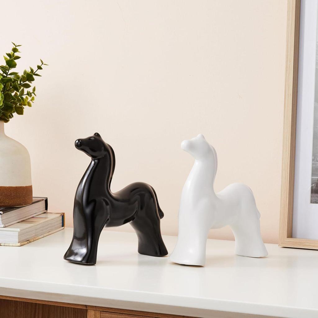 Home Decor White and Black Resin Horse Figurines - (Pack of 2, Black & White)