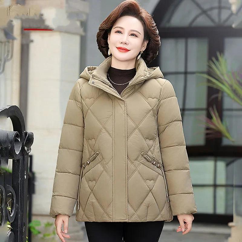 

Осень Зима Пальто для Женщин Среднего Возраста С Капюшоном Элегантные Толстые Теплые Зимние Парки Свободная Верхняя Одежда Женские Куртки M