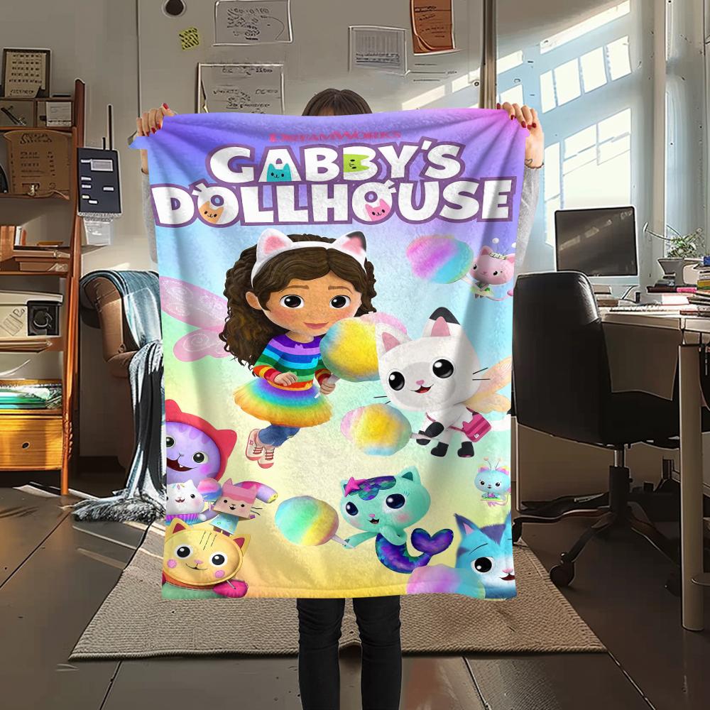 1Pc Gabby Dollhouse Print Flannel Blanket, High quality Comfortable for All Seasons, Home Decor, Warmth and Comfort, Perfect for Christmas Gifts