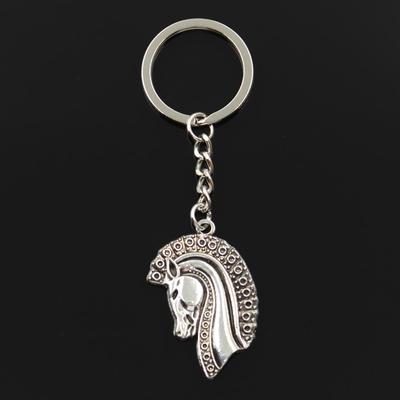Mode 30mm Schlüsselanhänger Metall Schlüsselanhänger Schlüsselanhänger Schmuck Antik Silber Farbe plattiert Pferd 36x26mm
