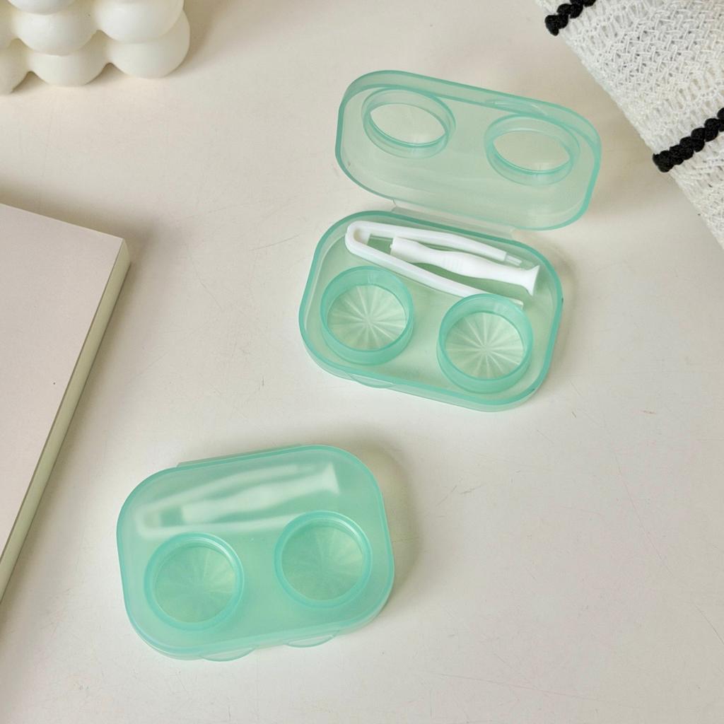 Contact Lens Box Portable Transparent Cosmetic Contact Lenses Soak Container Box Girls Travel Contact Lens Case with Tweezers