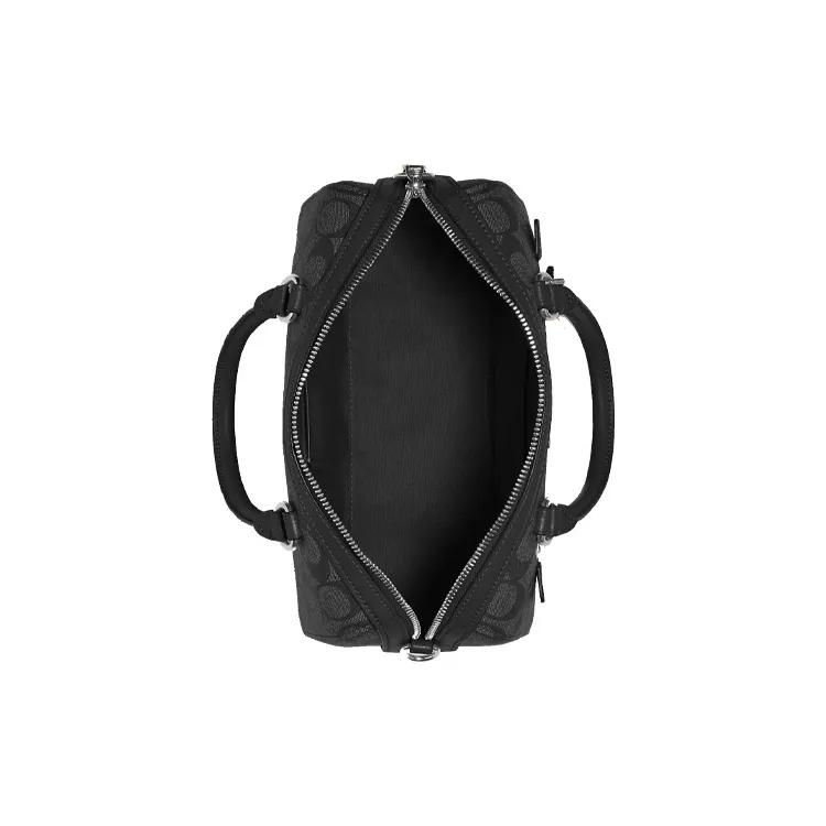 COACH Rowan Canvas Leather Boston Bag , Pillow Bag , Shoulder Bag , Crossbody Bag , Handbag Medium Women's Black Gray (Unisex) Handbags