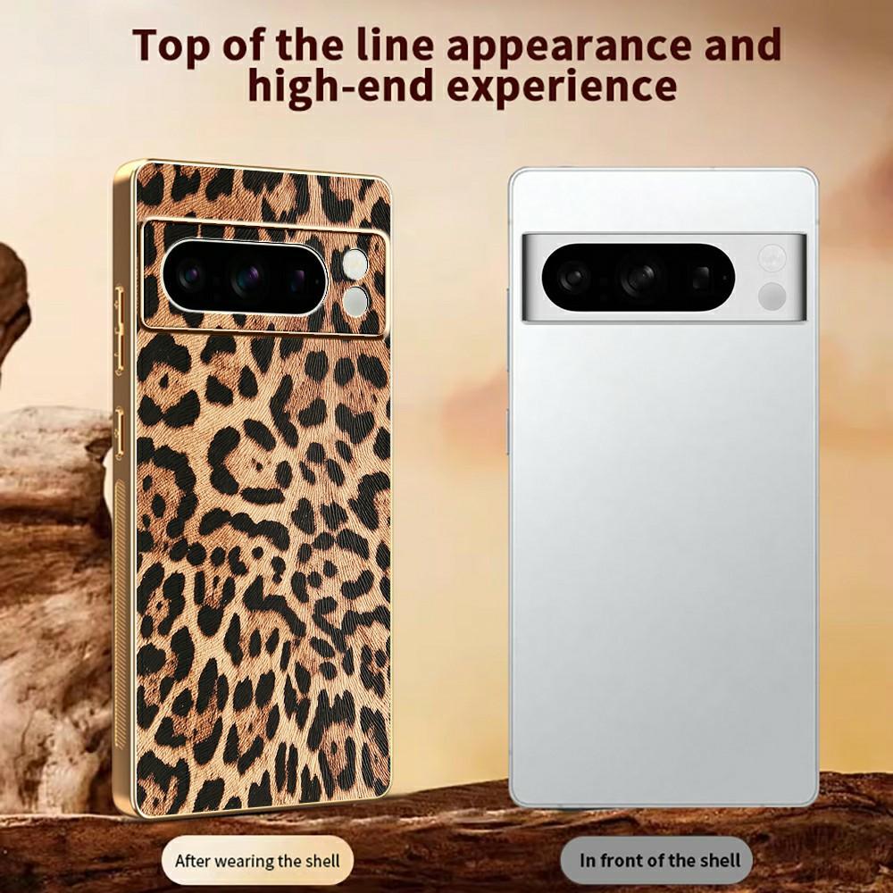 For Google Pixel 8 Pro Case Leopard Print PU Leather Coated PC+TPU Electroplating Phone Cover