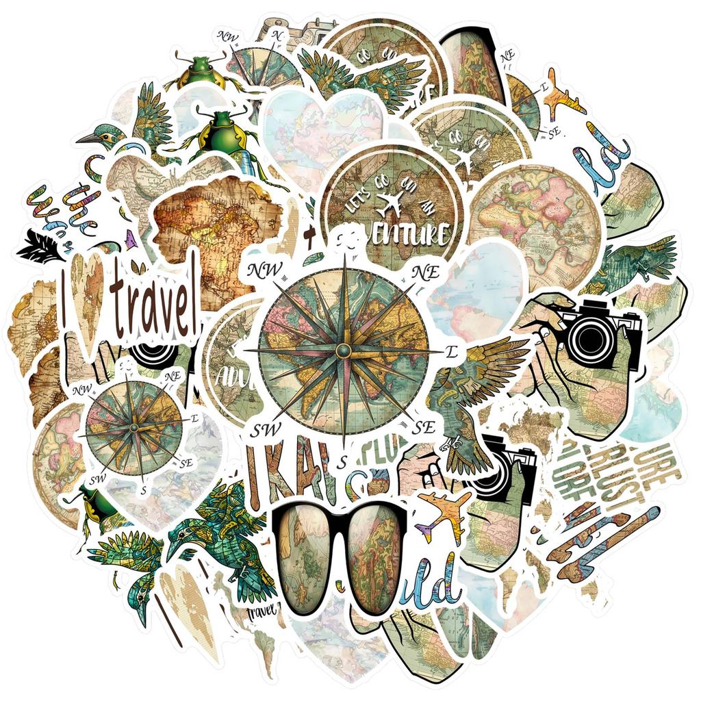 35pcs-50pcs Artistic Photography Stickers Vintage Adventure Wanderlust Stickers Nature Stickers For Guitar DIY Skateboard