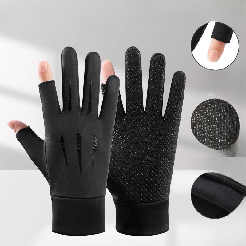 

Теплые перчатки для осенних и зимних видов спорта на открытом воздухе, велоспорта, мужские и женские, нескользящие, износостойкие, для рыбалки, с флисовой подкладкой, с двумя пальцами для сенсорного экрана one size