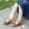 Johnature Dámské sandály z pravé kůže ručně malované retro duté květy sandály na vysokém podpatku boty