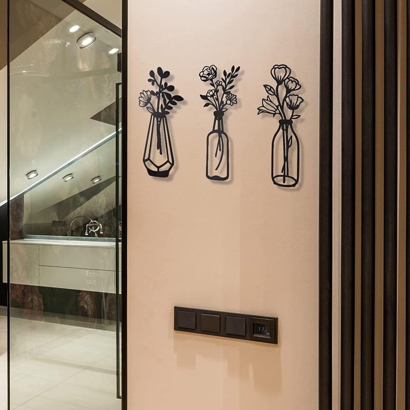 3 Pcs Metal Flowers Wall Decor Metal Wall Sculpture for Patio Balcony Black Metal Wall Decor Art for Living Room Dropshipping