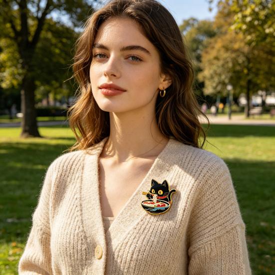 Decorative Brooch Cartoon Black Cat Shape Zinc Alloy Lapel Pin Sweater Dress Suit Lapel Badge Outfit Accessory