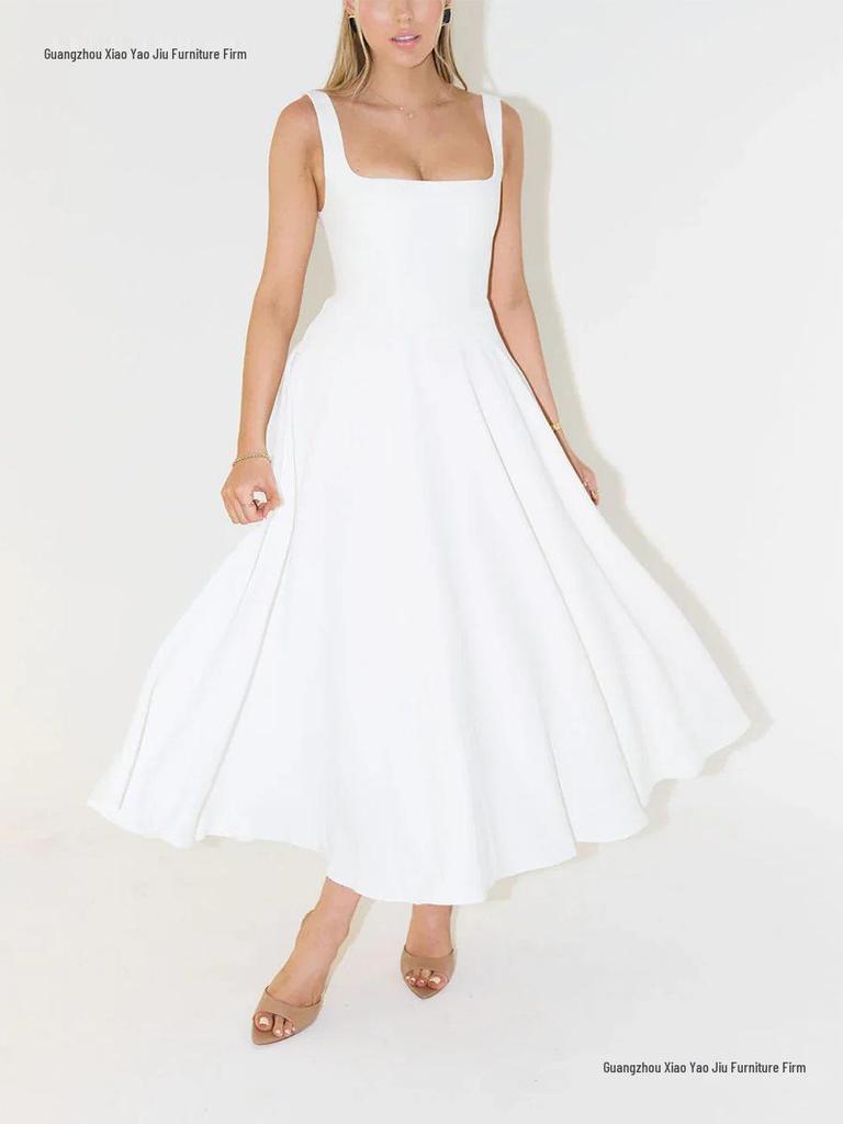 Slim Fit Strappy Midi Dress - Sexy Solid Color, Simple Style